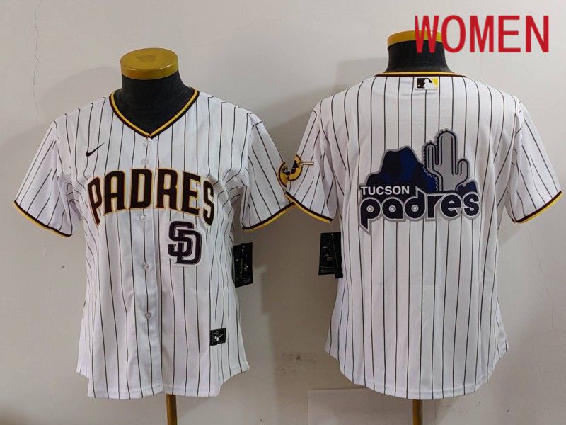 Women San Diego Padres Blank White Stripe Game 2024 Nike MLB Jersey style 4->women mlb jersey->Women Jersey